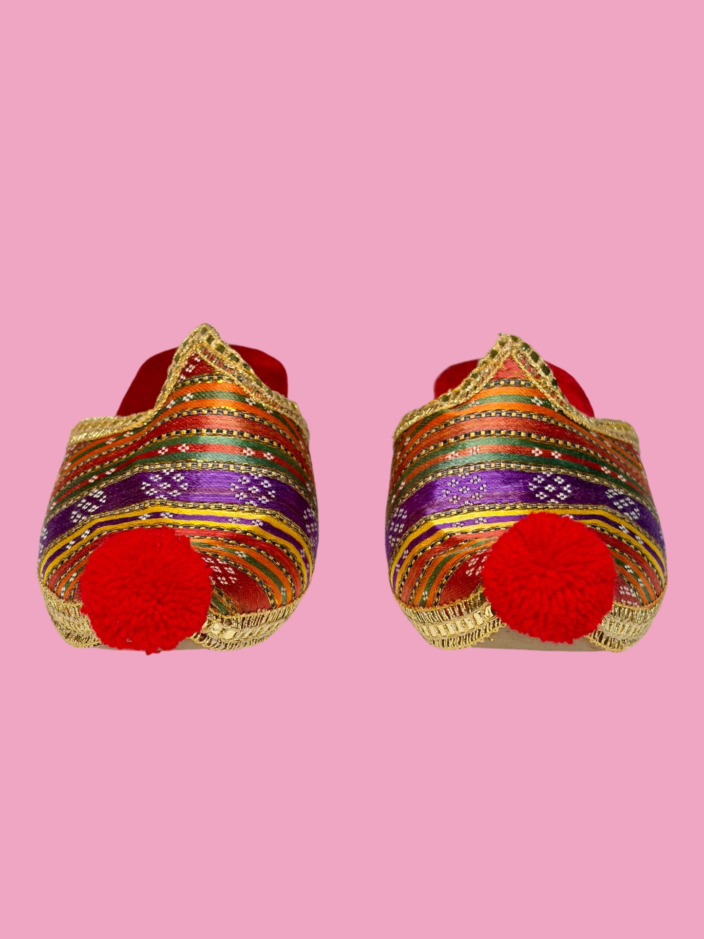 Vintage Handmade Rainbow Silk Harem Slippers