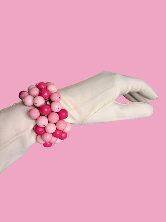 1960s Pink Beaded Ball Cha Cha Bracelet