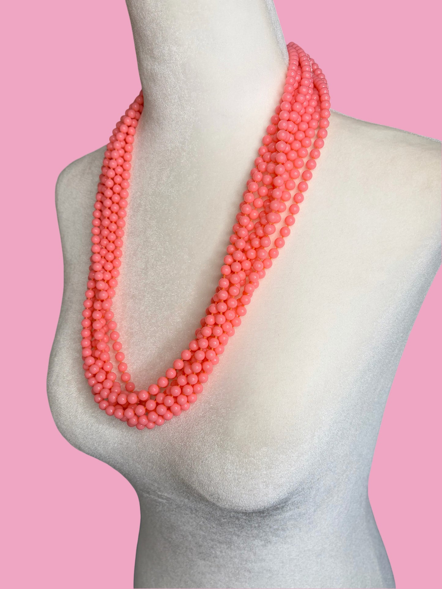 1960s Multi Strand Bubblegum Pink Plastic Necklace