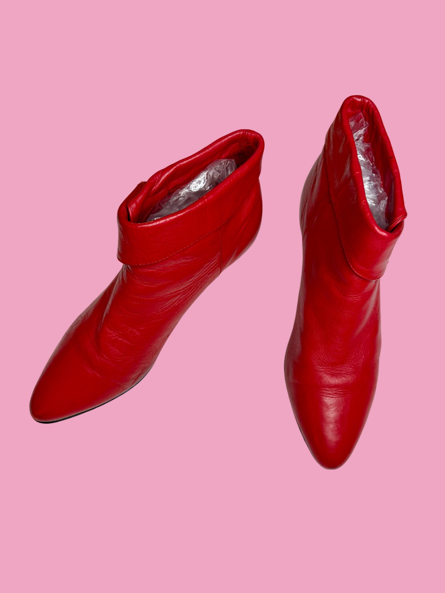 1980s Cherry Red Leather Cuffed Ankle Booties
