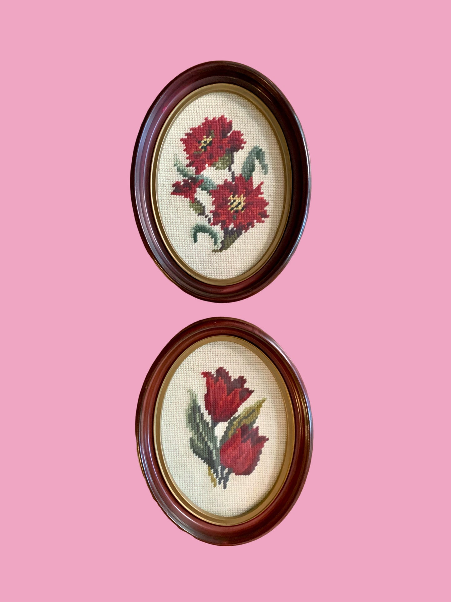 Pair of Floral Needlepoints