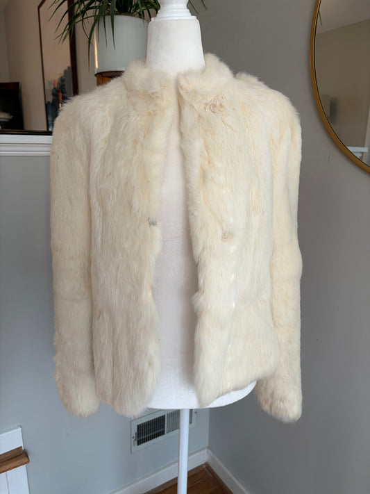 1950s Cream Rabbit Fur Cropped Jacket