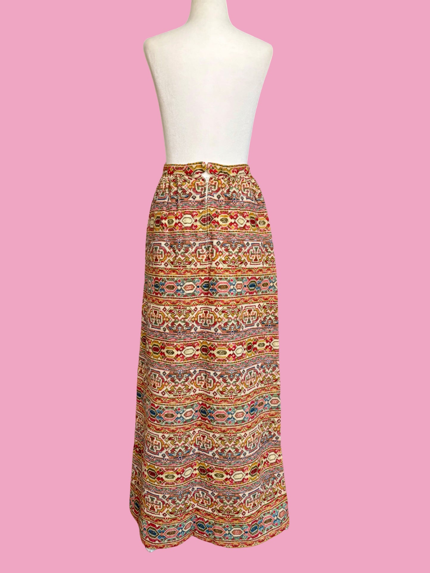 1960s Groovy Rainbow Needlepoint Maxi Skirt by Sloat New York