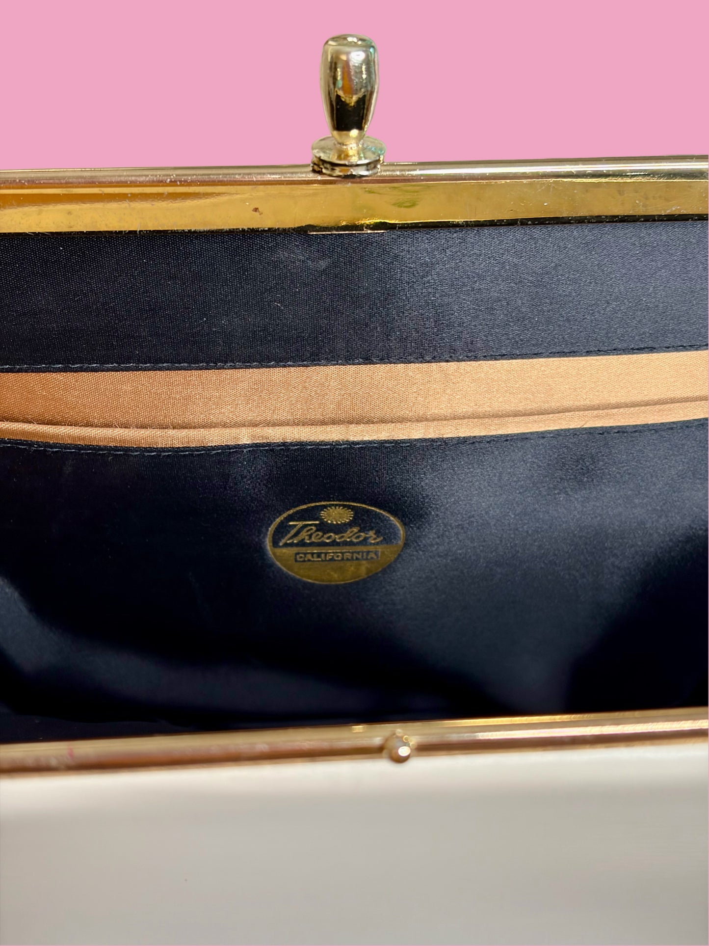 1950s Mid Century Cream Vinyl Handbag by Theodor California