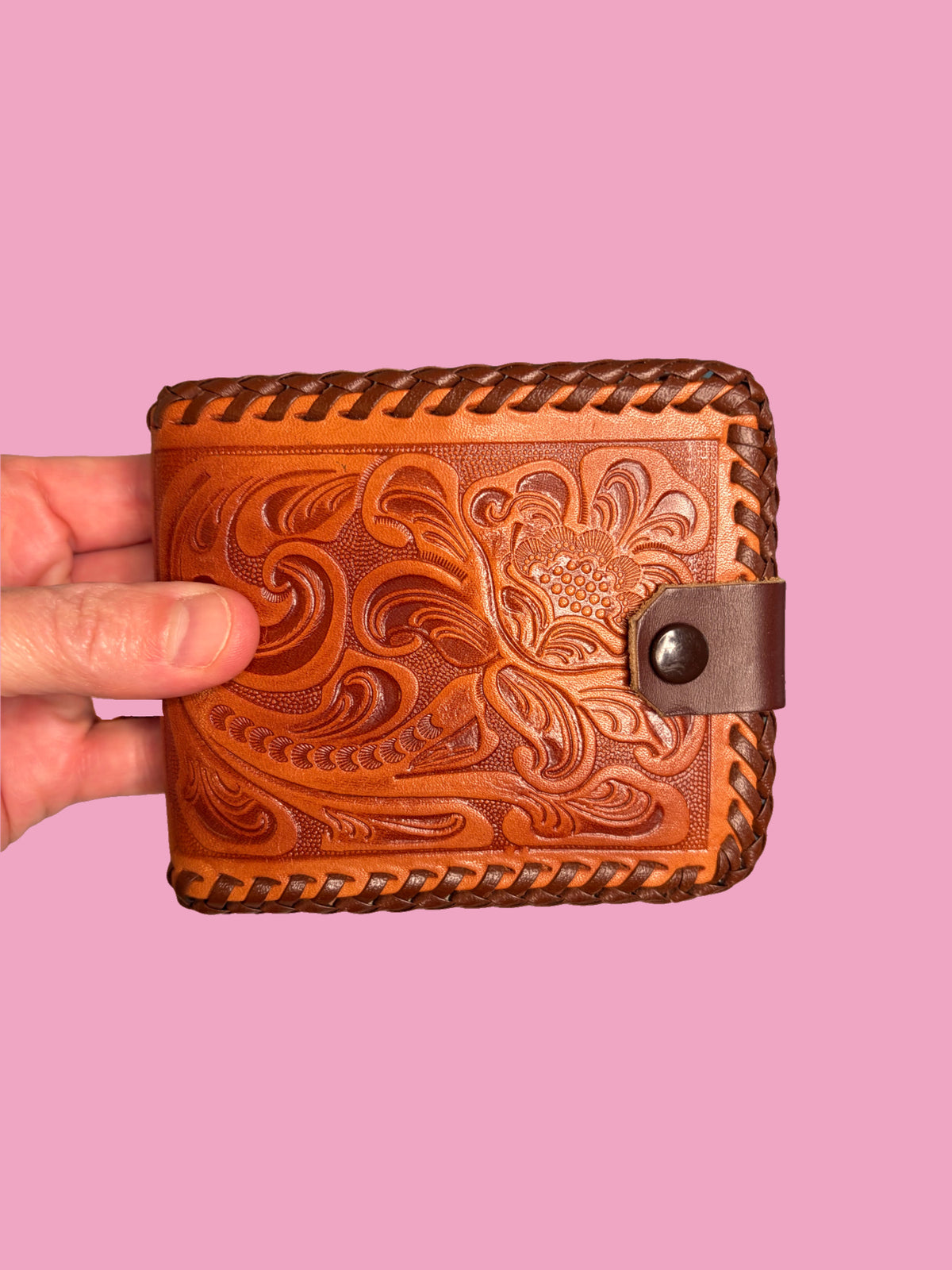 1970s Vintage NOS Deadstock Hand Tooled Floral Leather Wallet