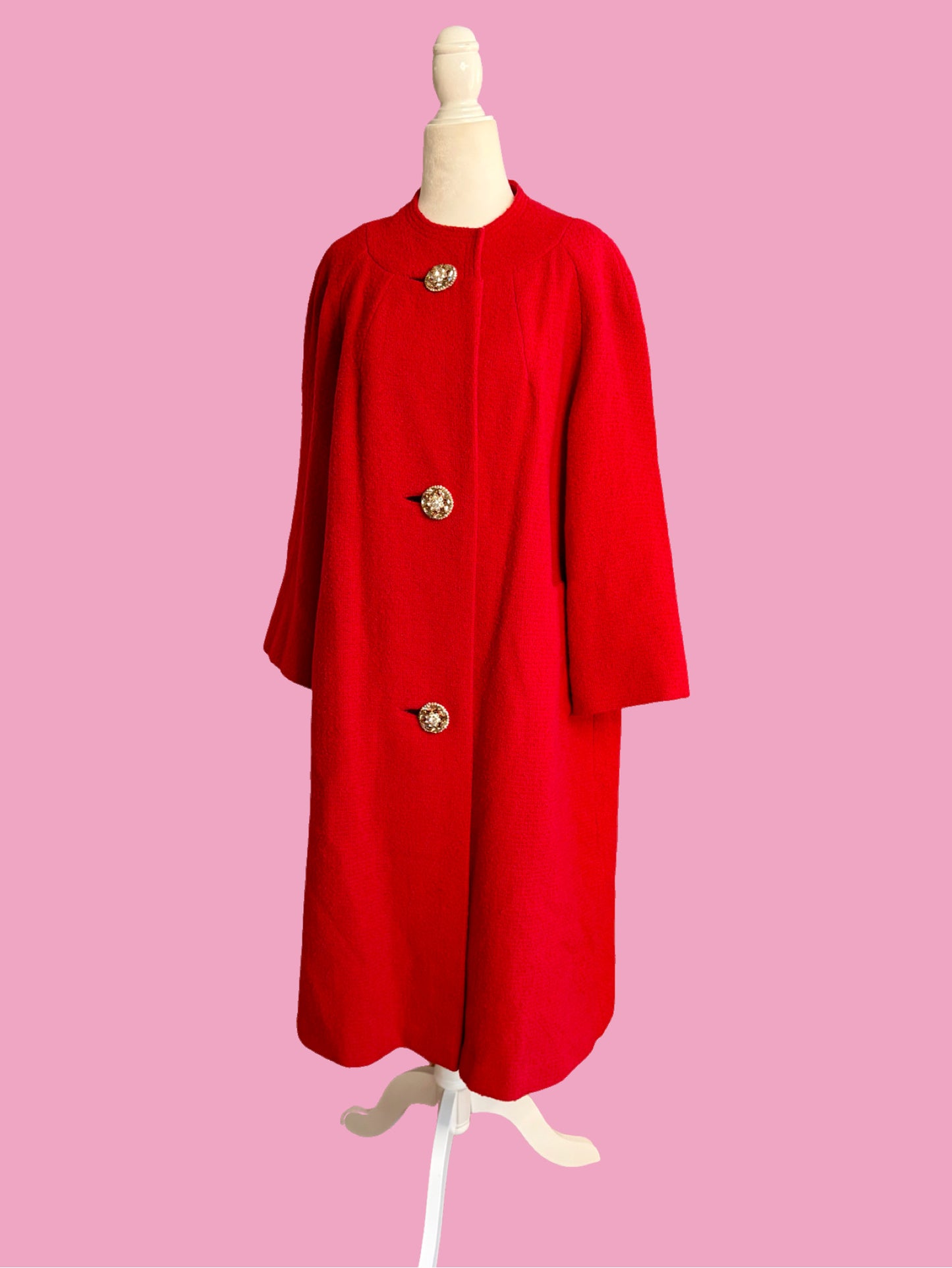 1950s Red Wool/Rhinestone Swing Coat
