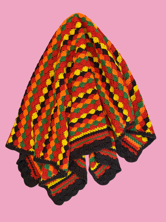 Vintage 1970s Autumn Colored Crochet Afghan