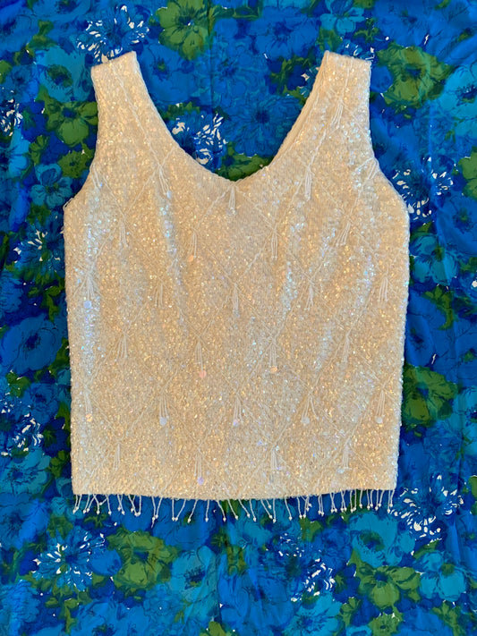 Silk/Knit Beaded Sequined Top