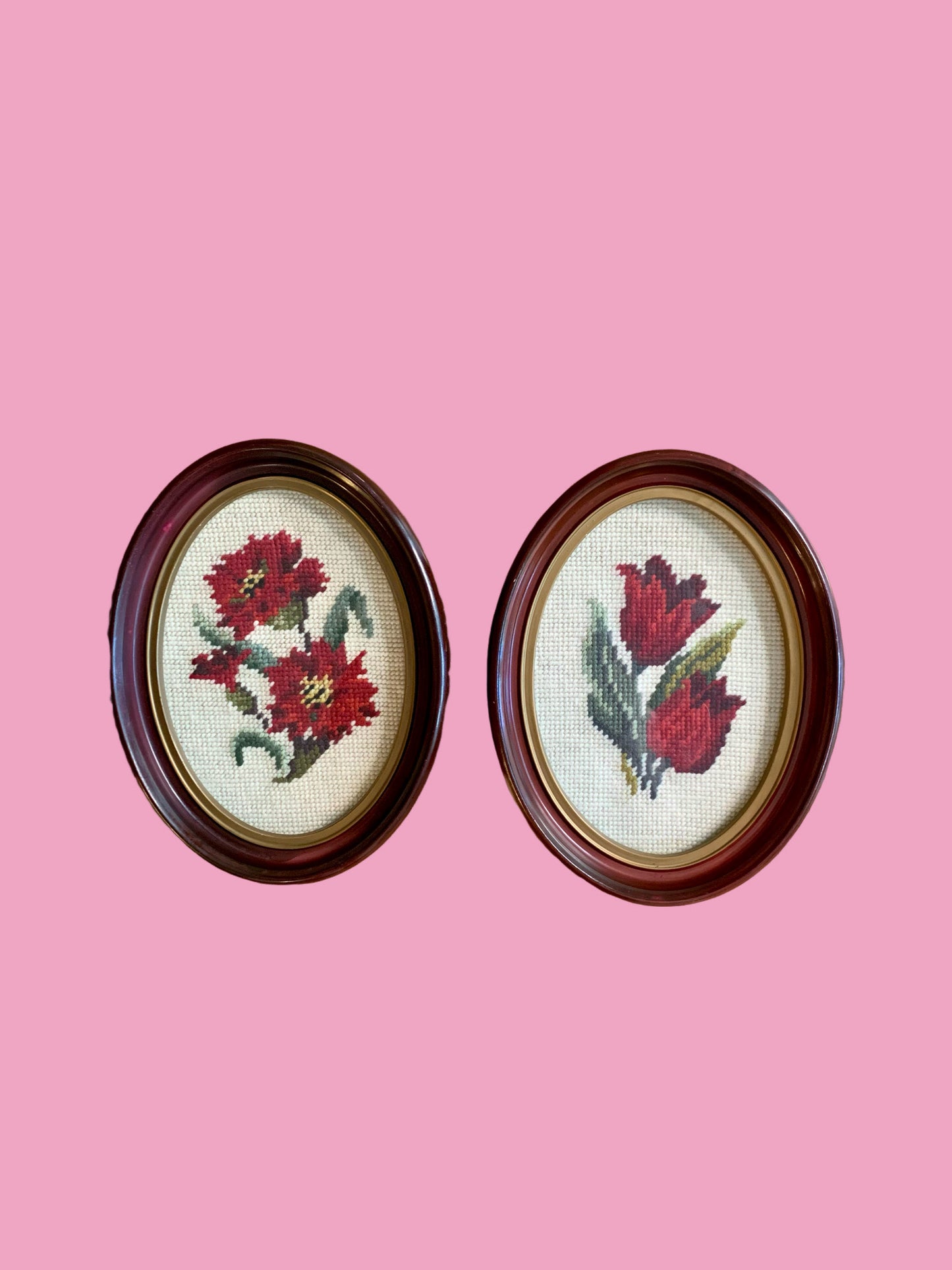 Pair of Floral Needlepoints