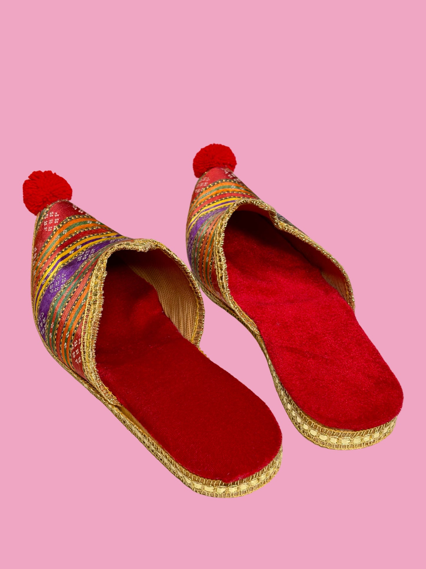 Vintage Handmade Rainbow Silk Harem Slippers