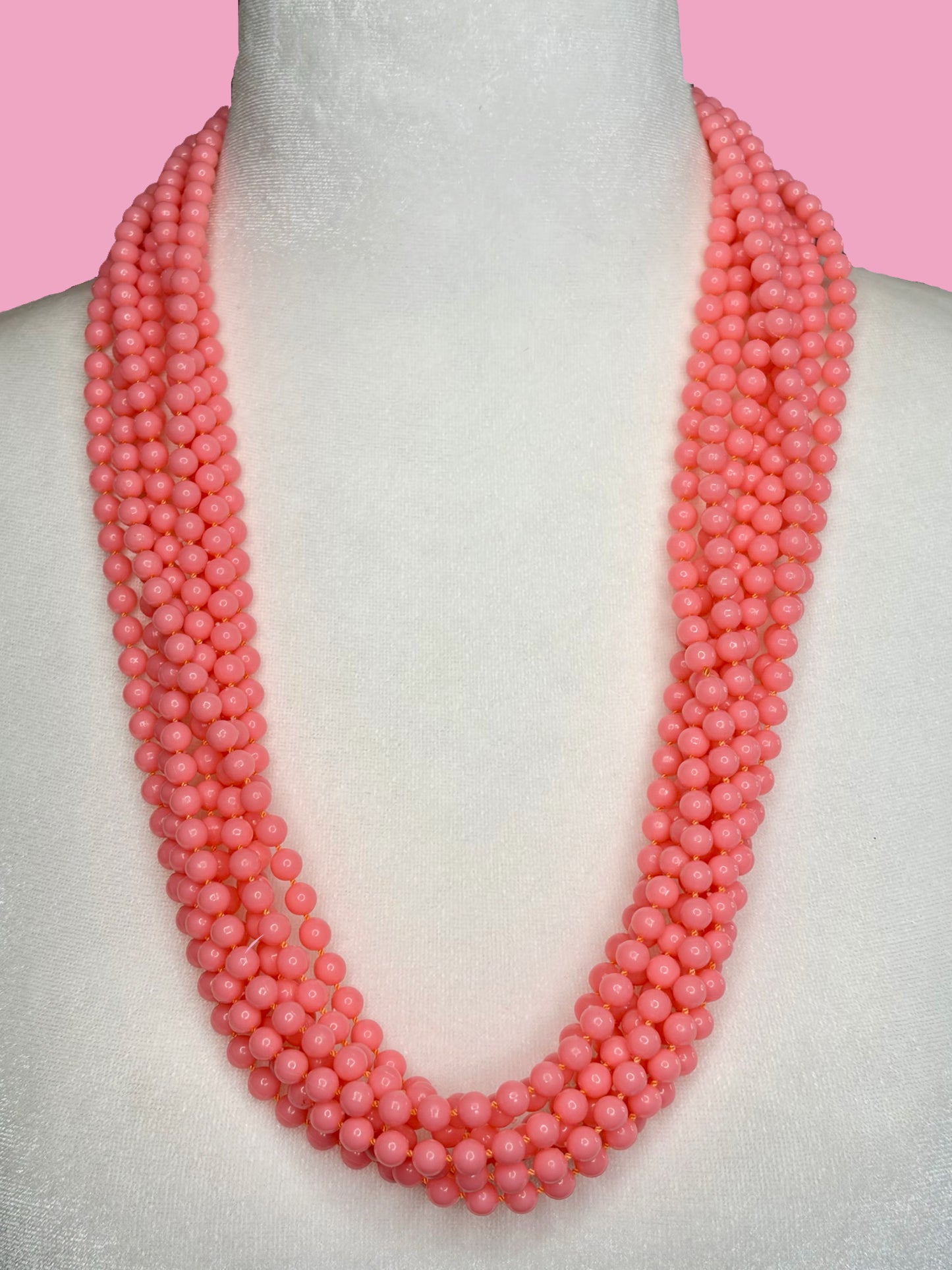 1960s Multi Strand Bubblegum Pink Plastic Necklace