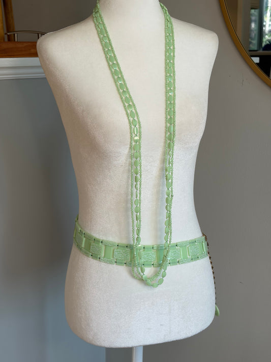 1960s MOD Matching Light Green Acrylic Necklace & Link/Chain Belt Set