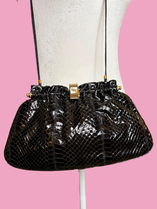 1970s Bags by Supreme Black Snakeskin Shoulder Bag