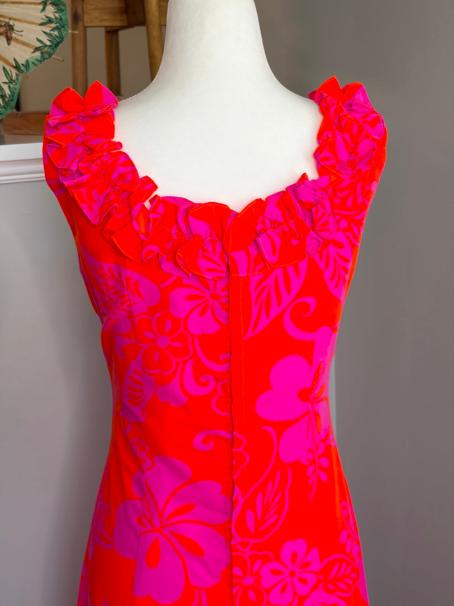 1960s Hale Muu Hawaiian Day Glo Tiki Dress