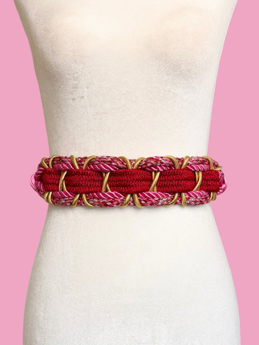 1980s Pink/Red Braided Cord Rope Belt