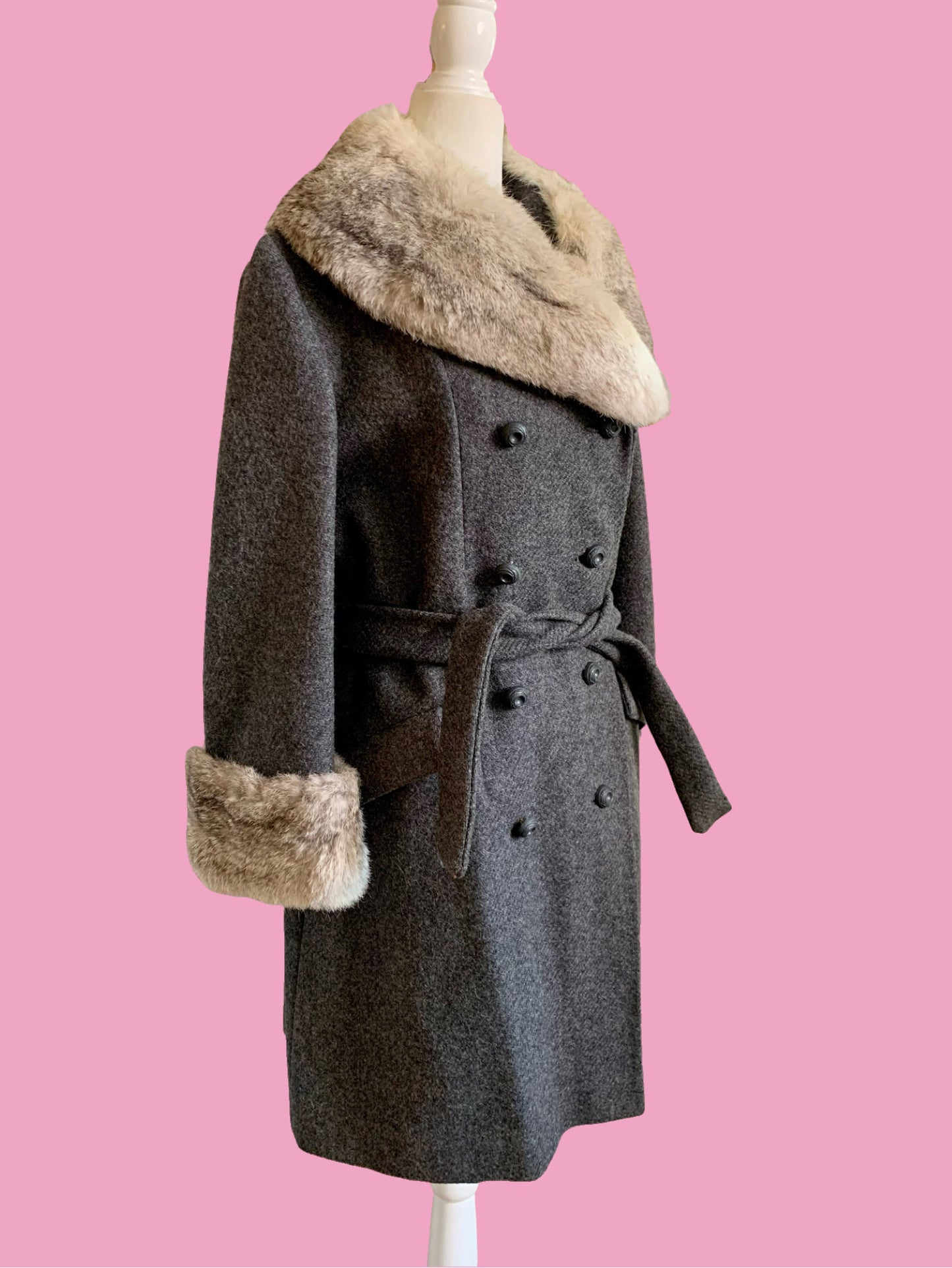 1970s Wool Coat with Rabbit Fur Trim