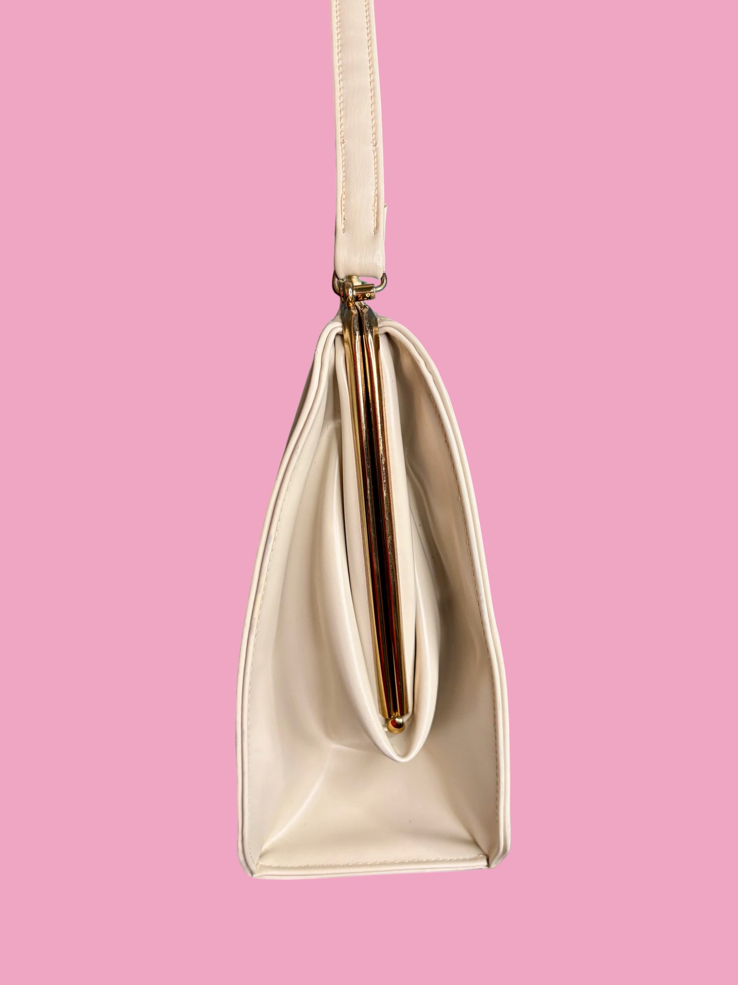 1950s Mid Century Cream Vinyl Handbag by Theodor California