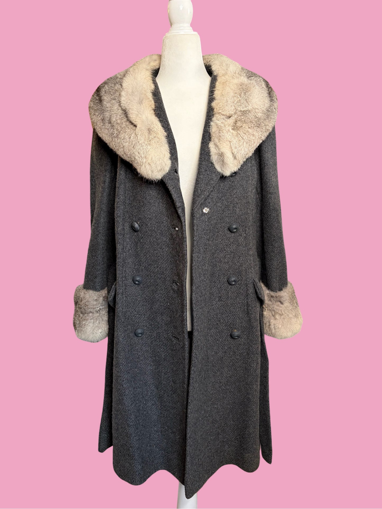 1970s Wool Coat with Rabbit Fur Trim