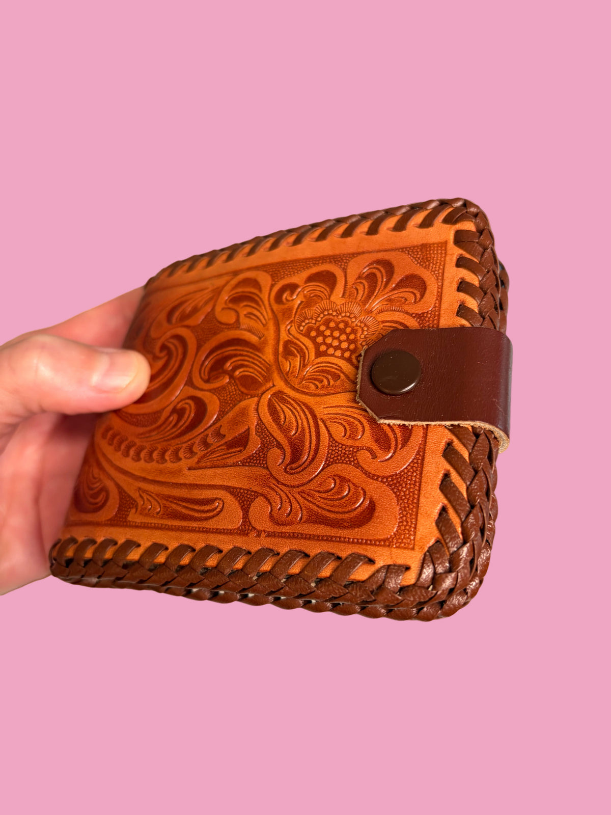 1970s Vintage NOS Deadstock Hand Tooled Floral Leather Wallet
