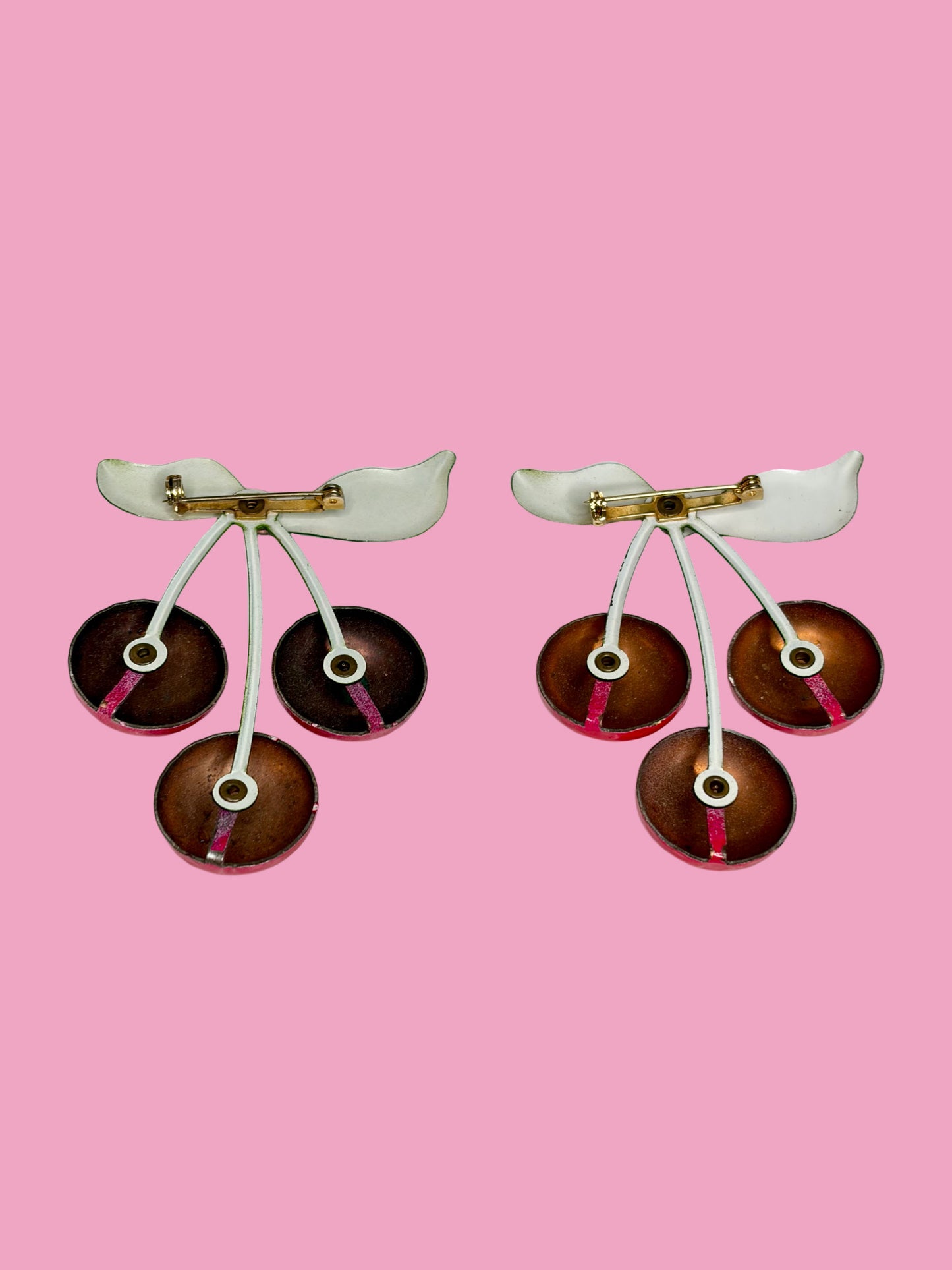Vintage 1970s Pair of Enameled Cherry Cluster Brooches