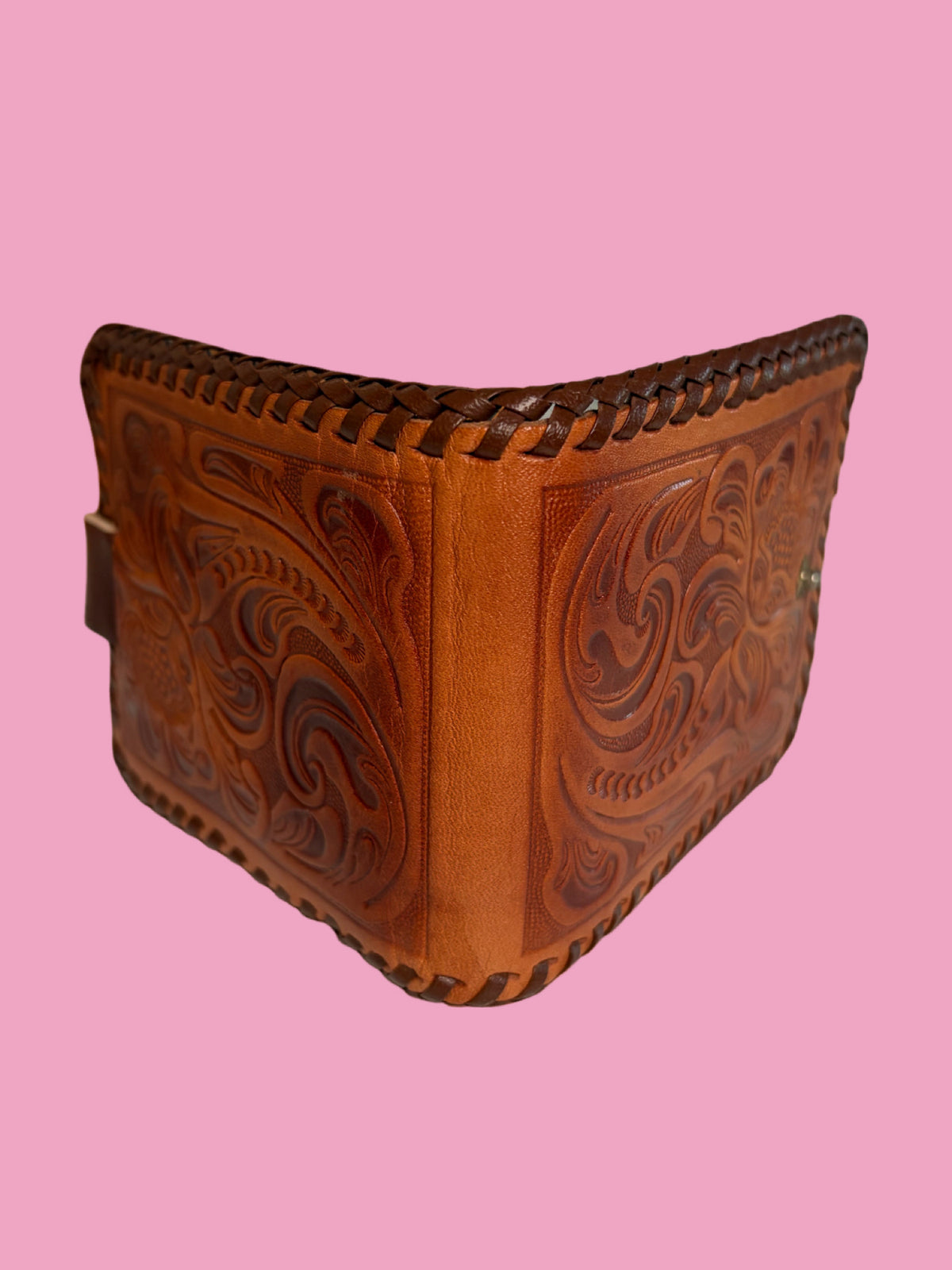 1970s Vintage NOS Deadstock Hand Tooled Floral Leather Wallet