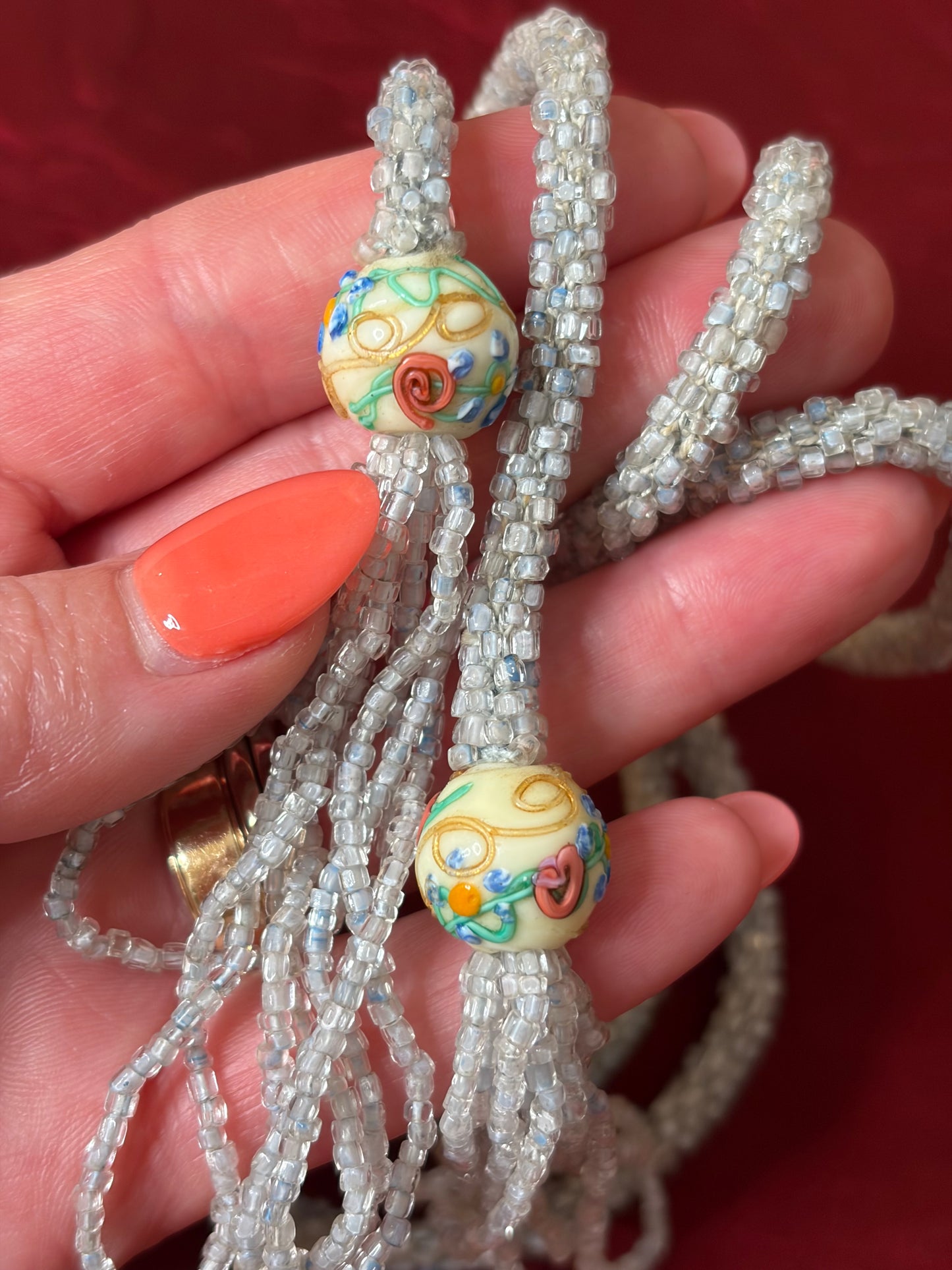 Antique 1920s Seed & Venetian Bead Sautoir Art Deco Necklace