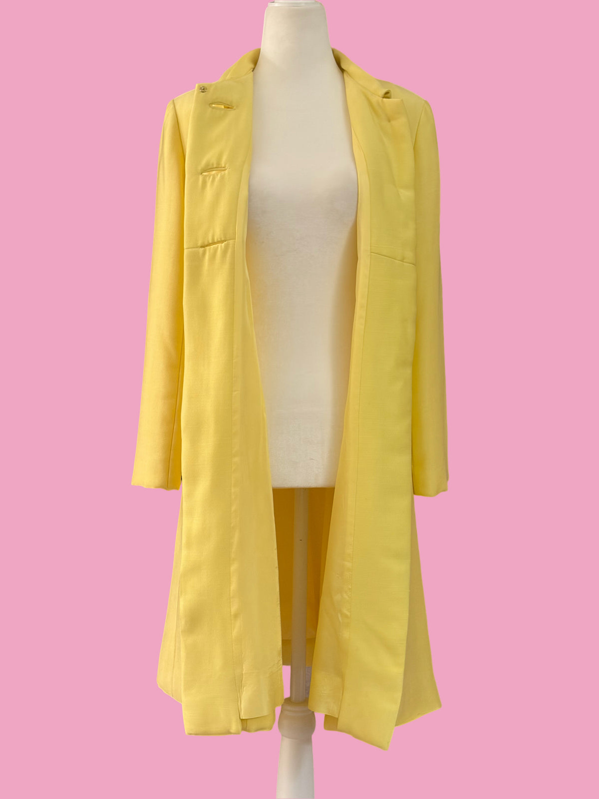 1960s Vintage Yellow Coat w/ Lucite/Rhinestone Buttons