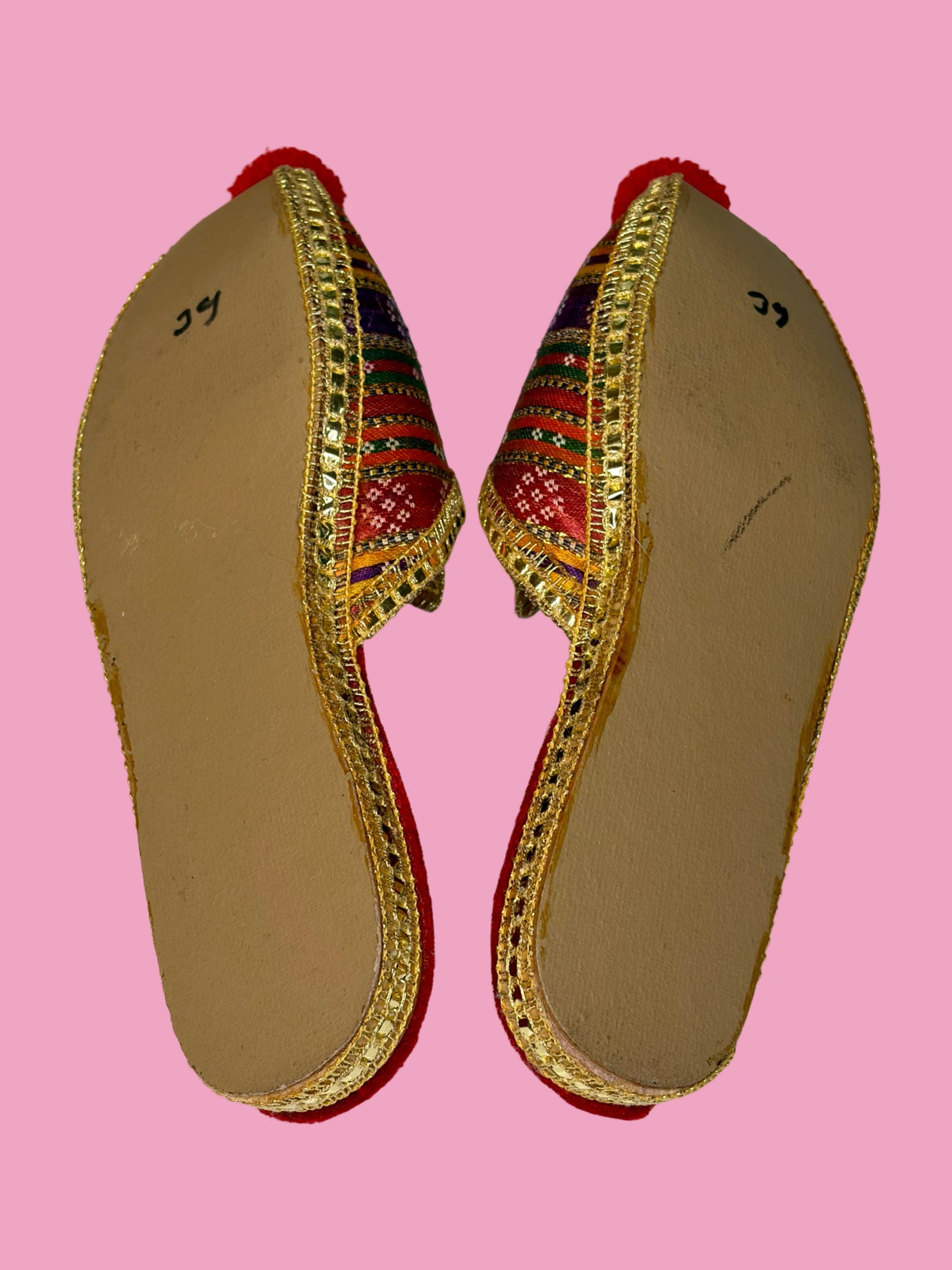 Vintage Handmade Rainbow Silk Harem Slippers