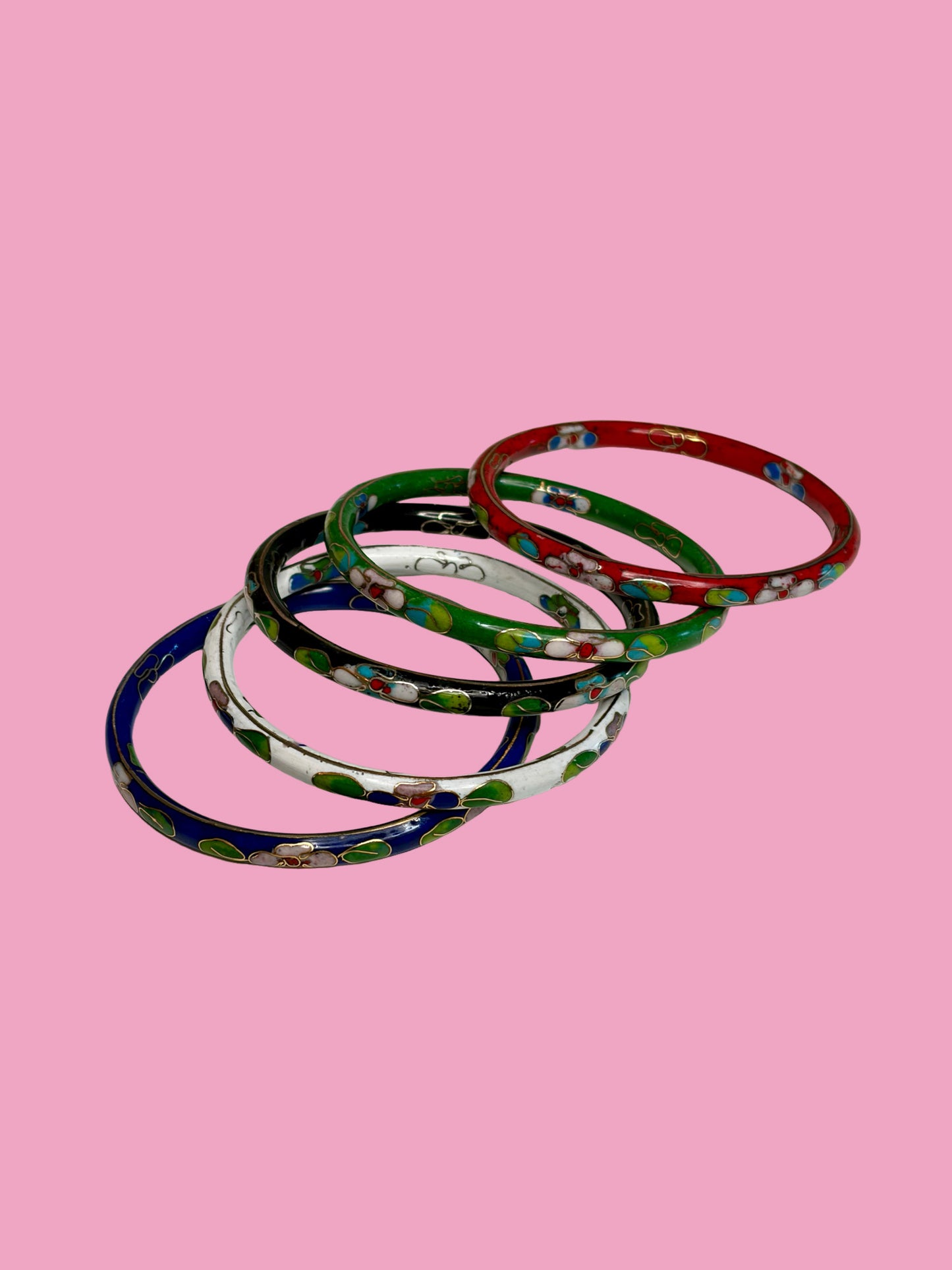 Vintage Set of Five Floral Enamel Cloisonee Bangles