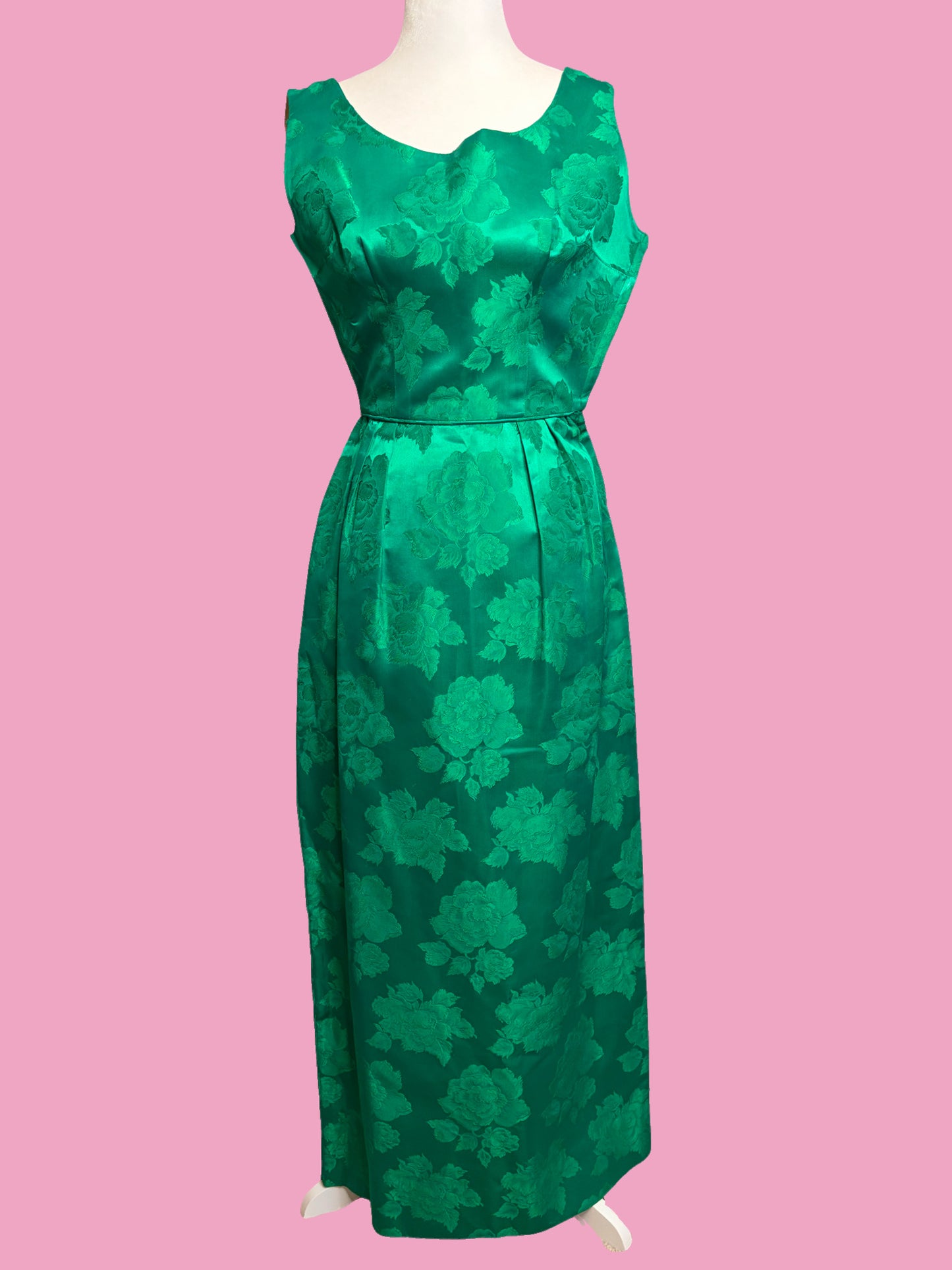 1950s Emerald Floral Brocade Party Dress with Matching Jacket