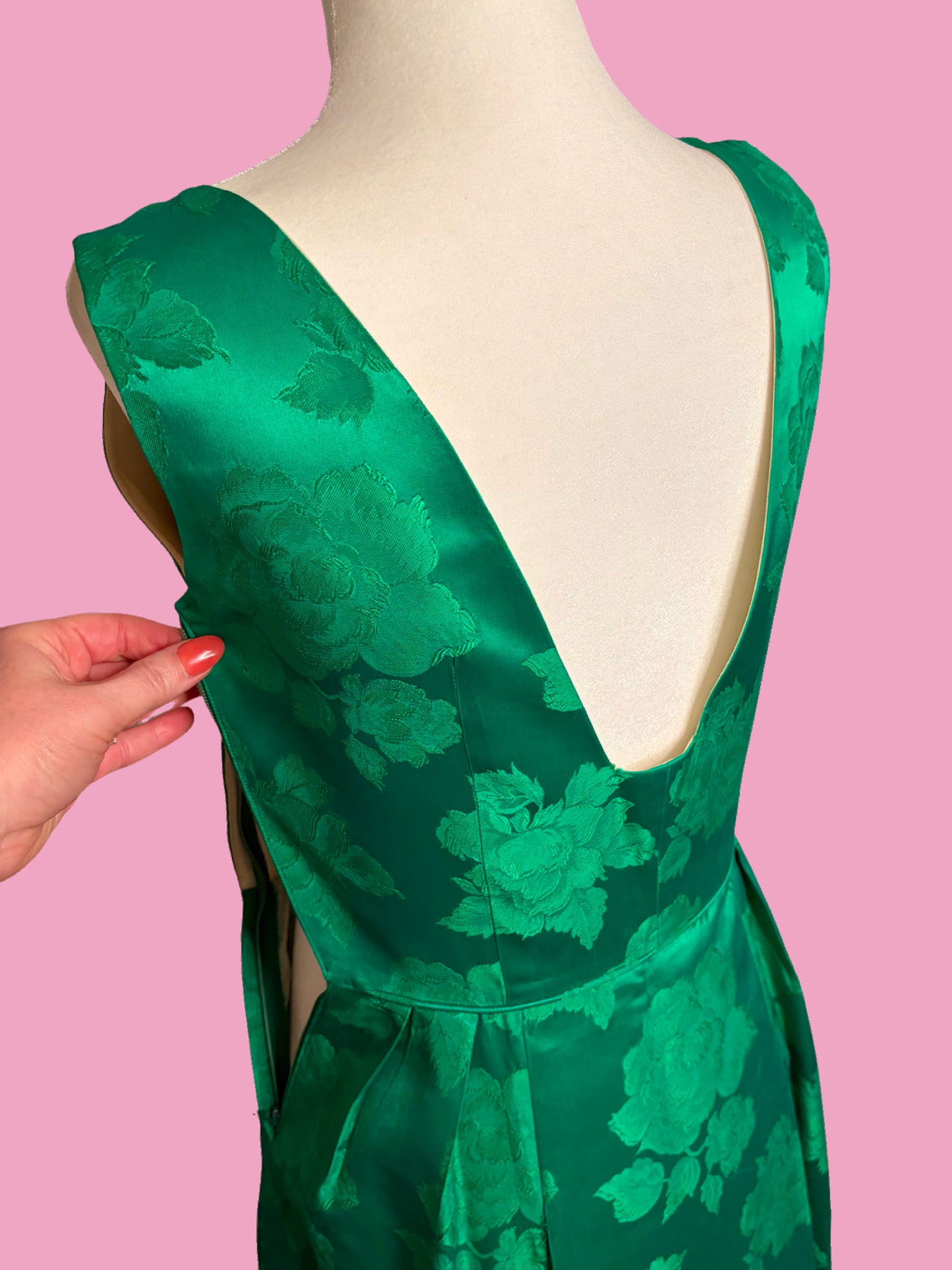 1950s Emerald Floral Brocade Party Dress with Matching Jacket