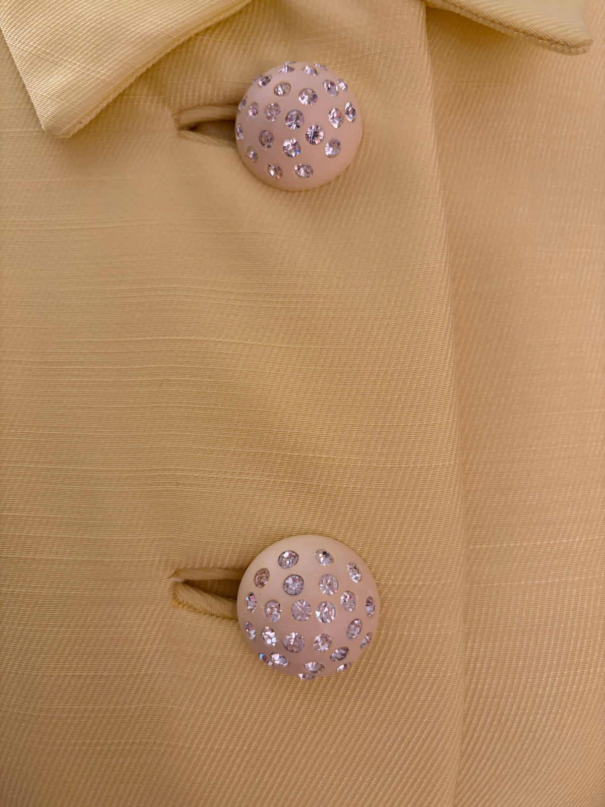 1960s Vintage Yellow Coat w/ Lucite/Rhinestone Buttons