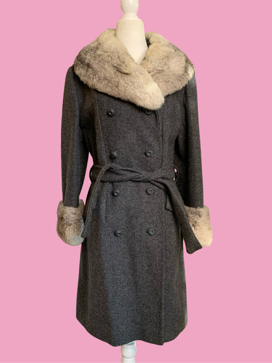 1970s Wool Coat with Rabbit Fur Trim