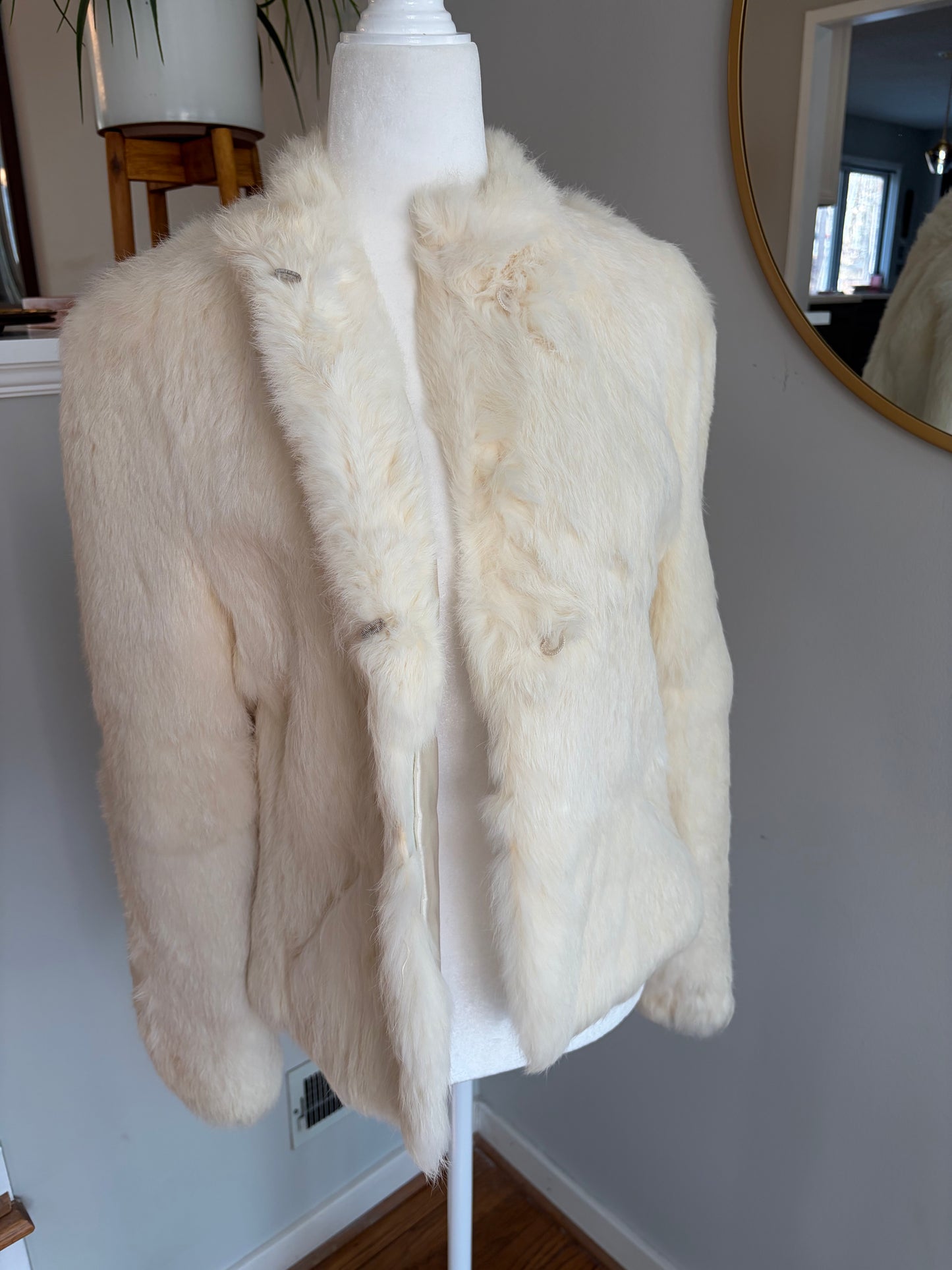 1950s Cream Rabbit Fur Cropped Jacket