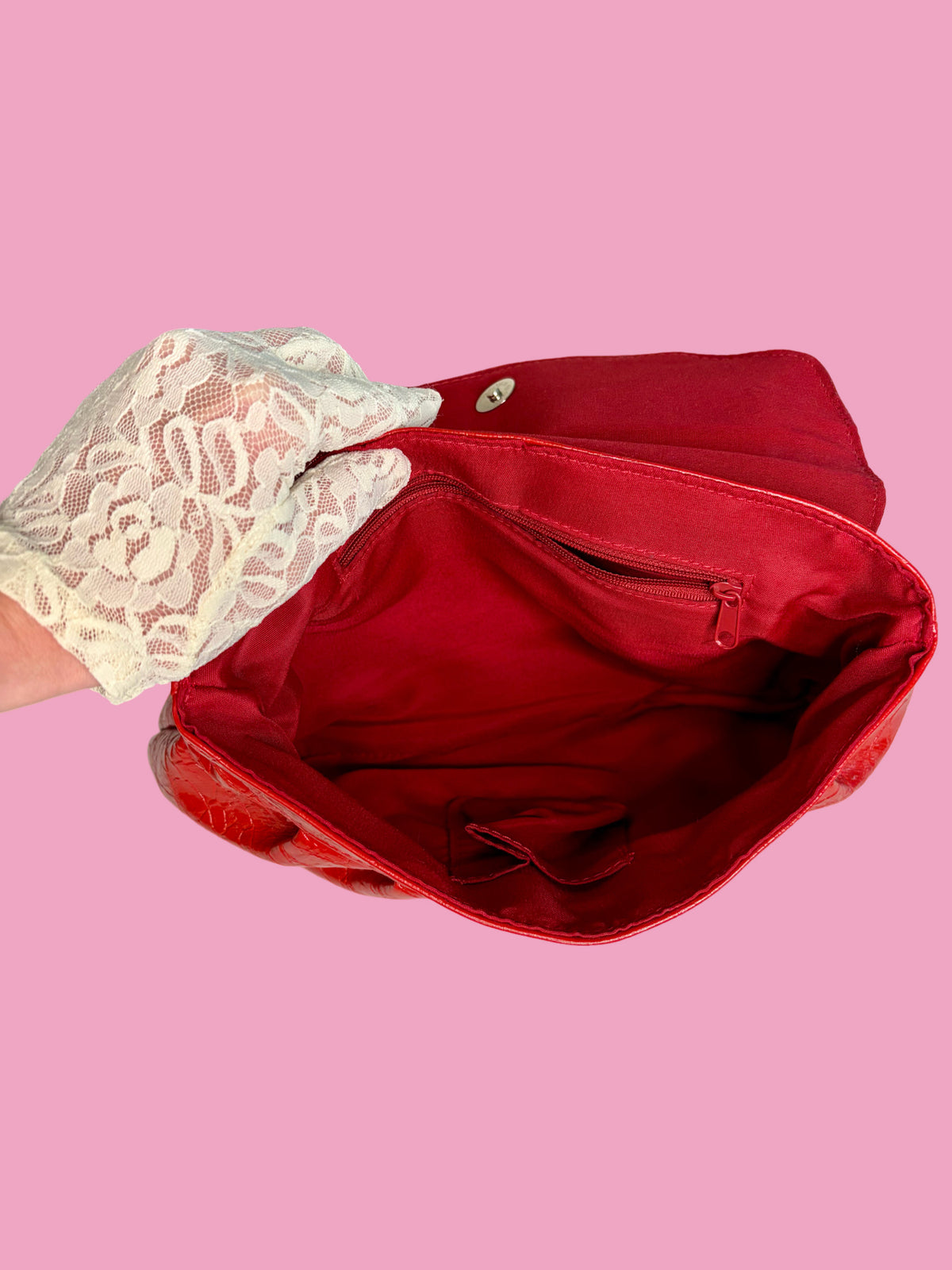 Vintage Large Cherry Red Faux Leather Clutch Bag