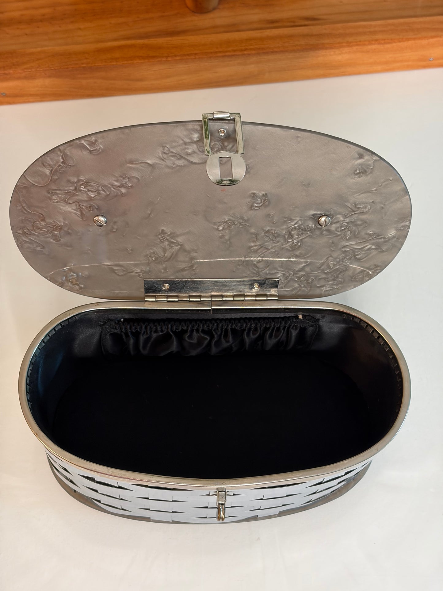 1950s Mirrored Basketweave Box Purse w/ Lucite Top/Handle