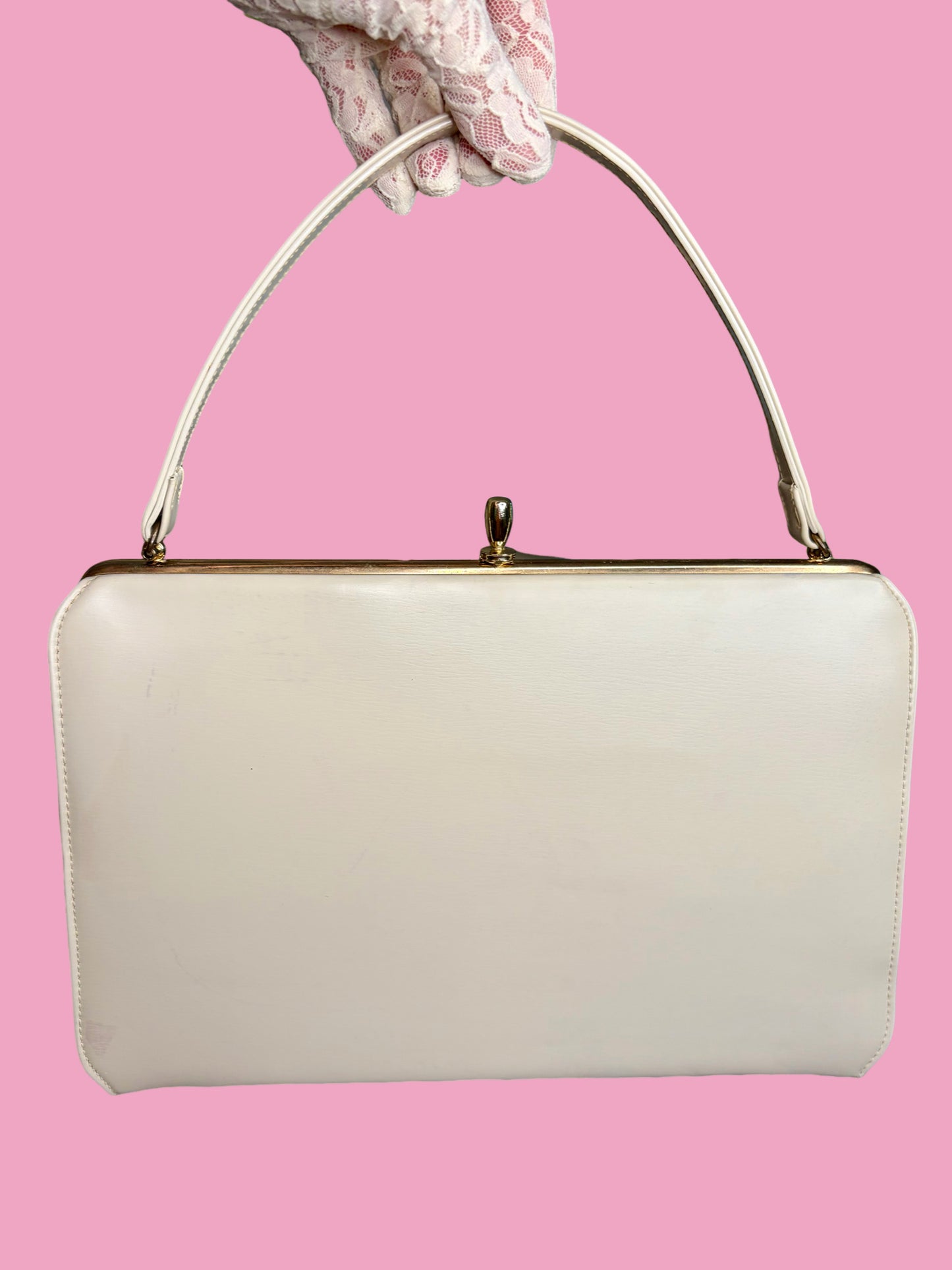 1950s Mid Century Cream Vinyl Handbag by Theodor California