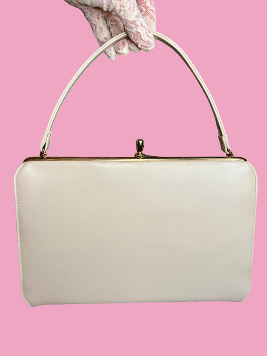 1950s Mid Century Cream Vinyl Handbag by Theodor California