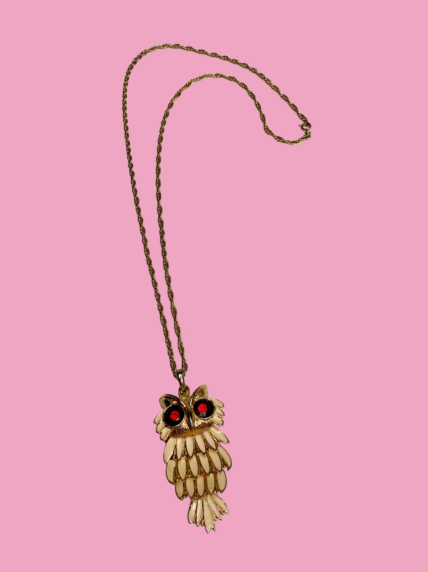 1970s Articulated Owl Pendant Necklace