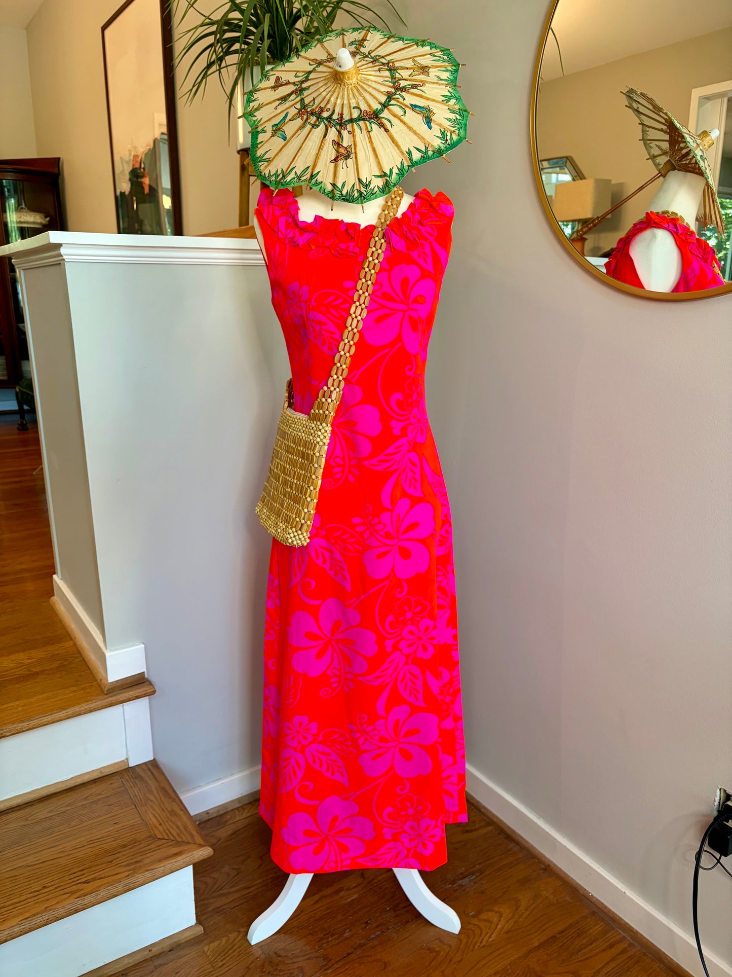 1960s Hale Muu Hawaiian Day Glo Tiki Dress