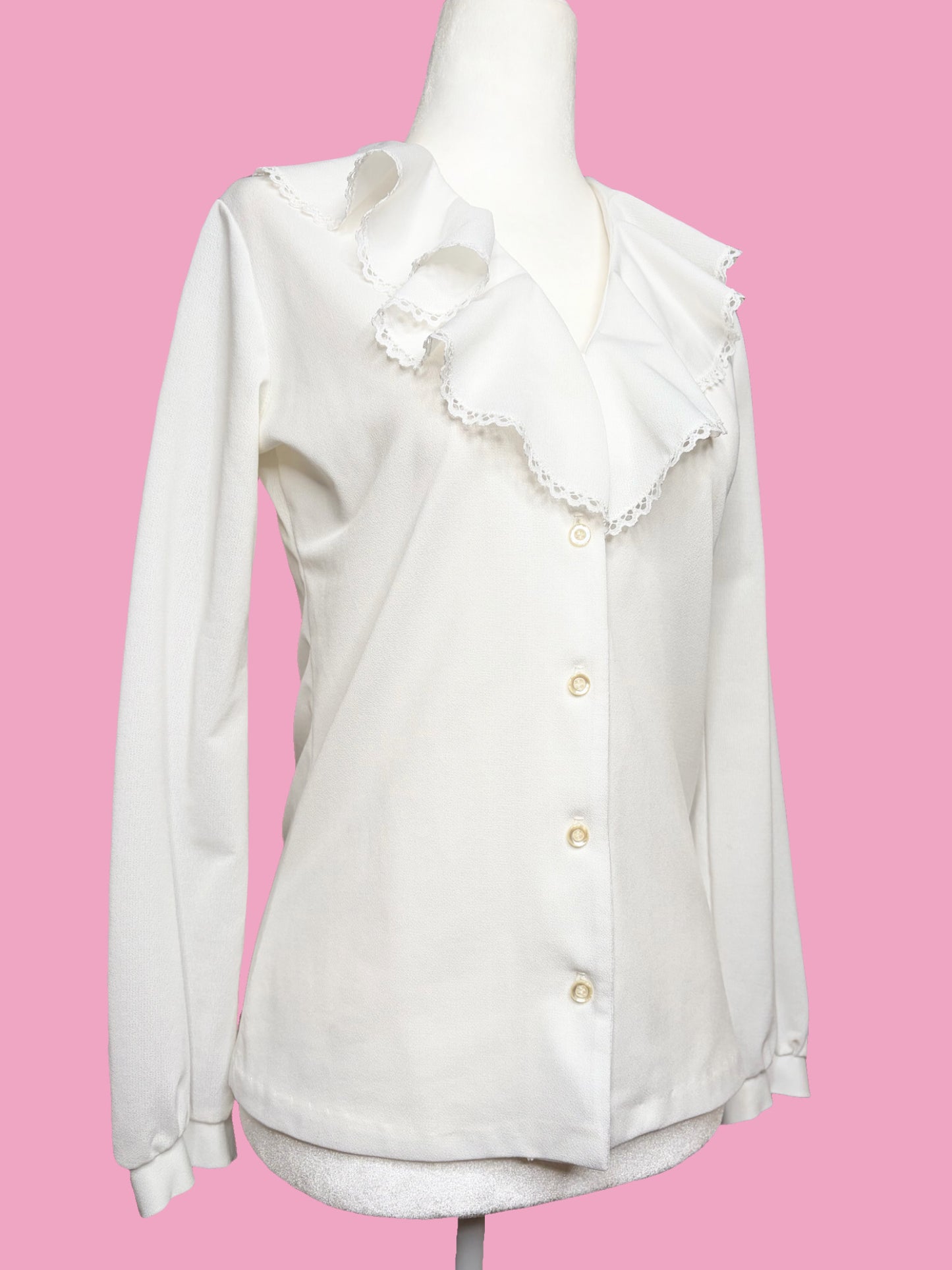 1970s Cooper Creations for La Vogue Ruffle/Lace Collar Blouse