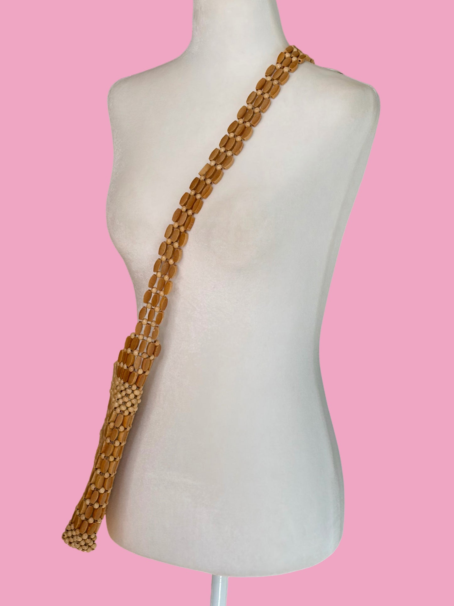 1970s Boho Wooden Beaded Shoulder Bag