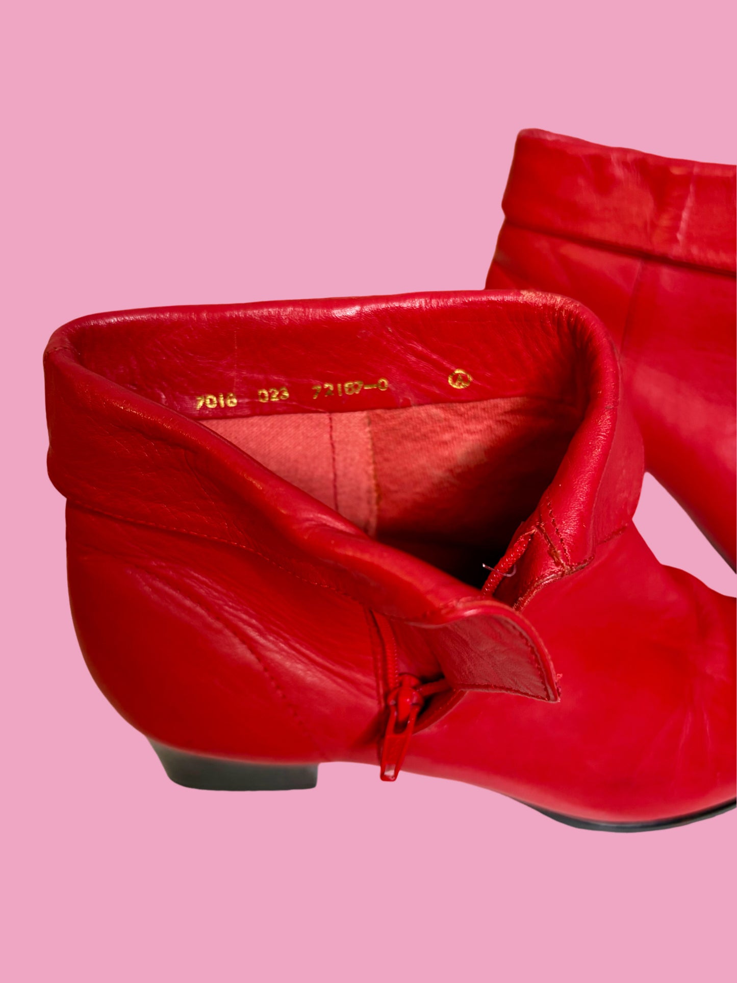 1980s Cherry Red Leather Cuffed Ankle Booties