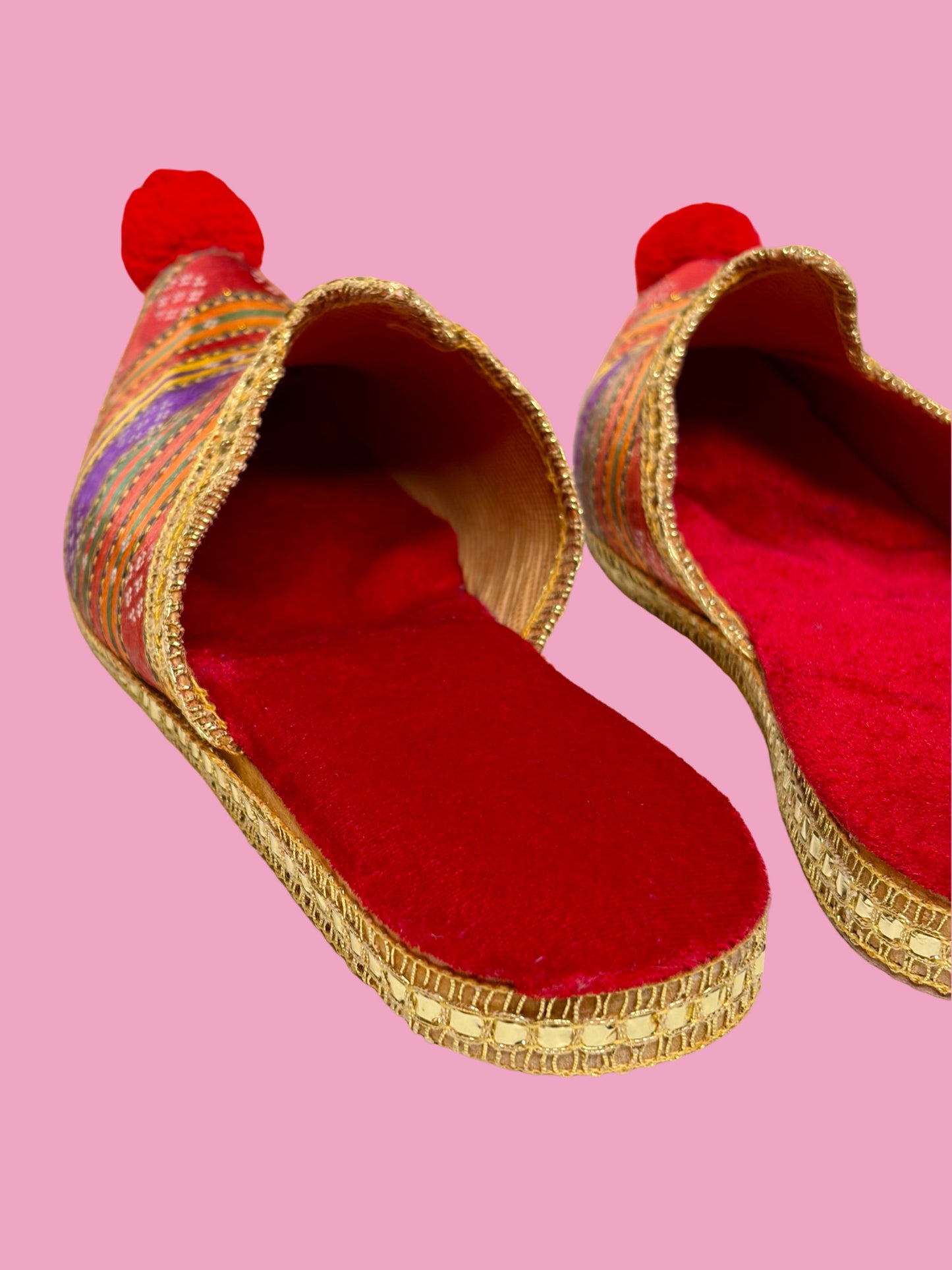 Vintage Handmade Rainbow Silk Harem Slippers