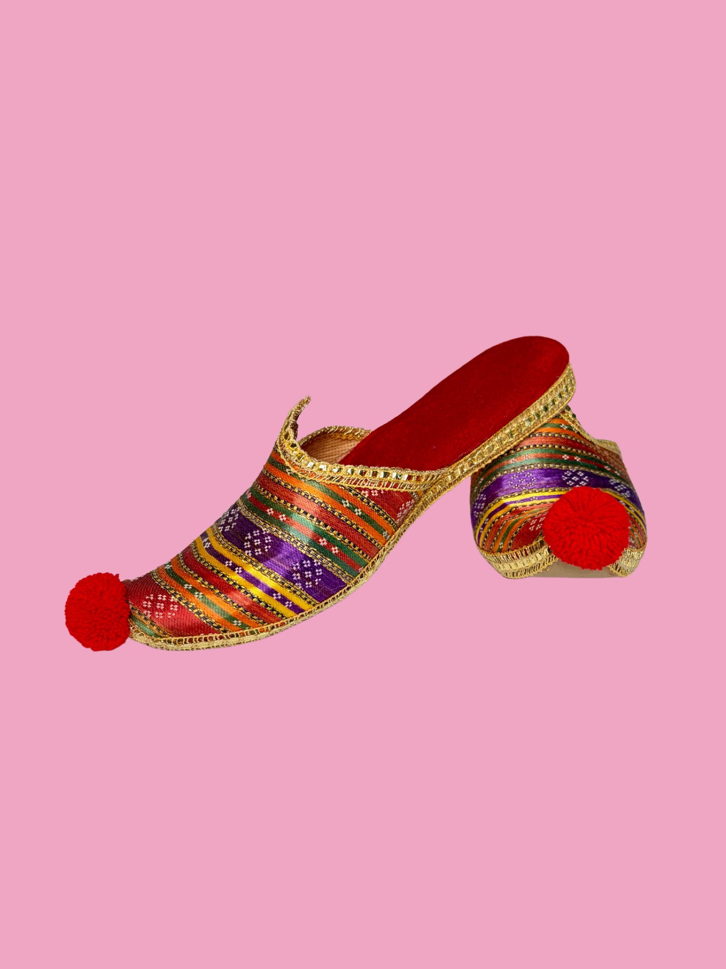 Vintage Handmade Rainbow Silk Harem Slippers