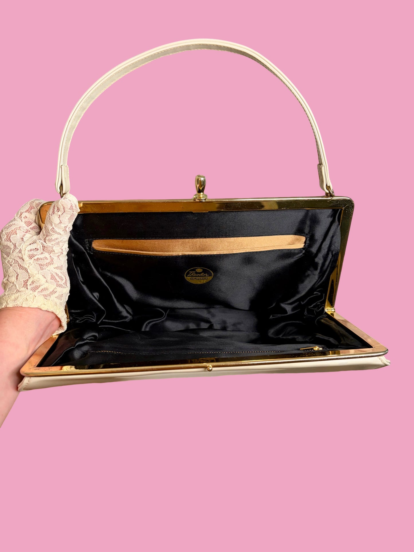 1950s Mid Century Cream Vinyl Handbag by Theodor California