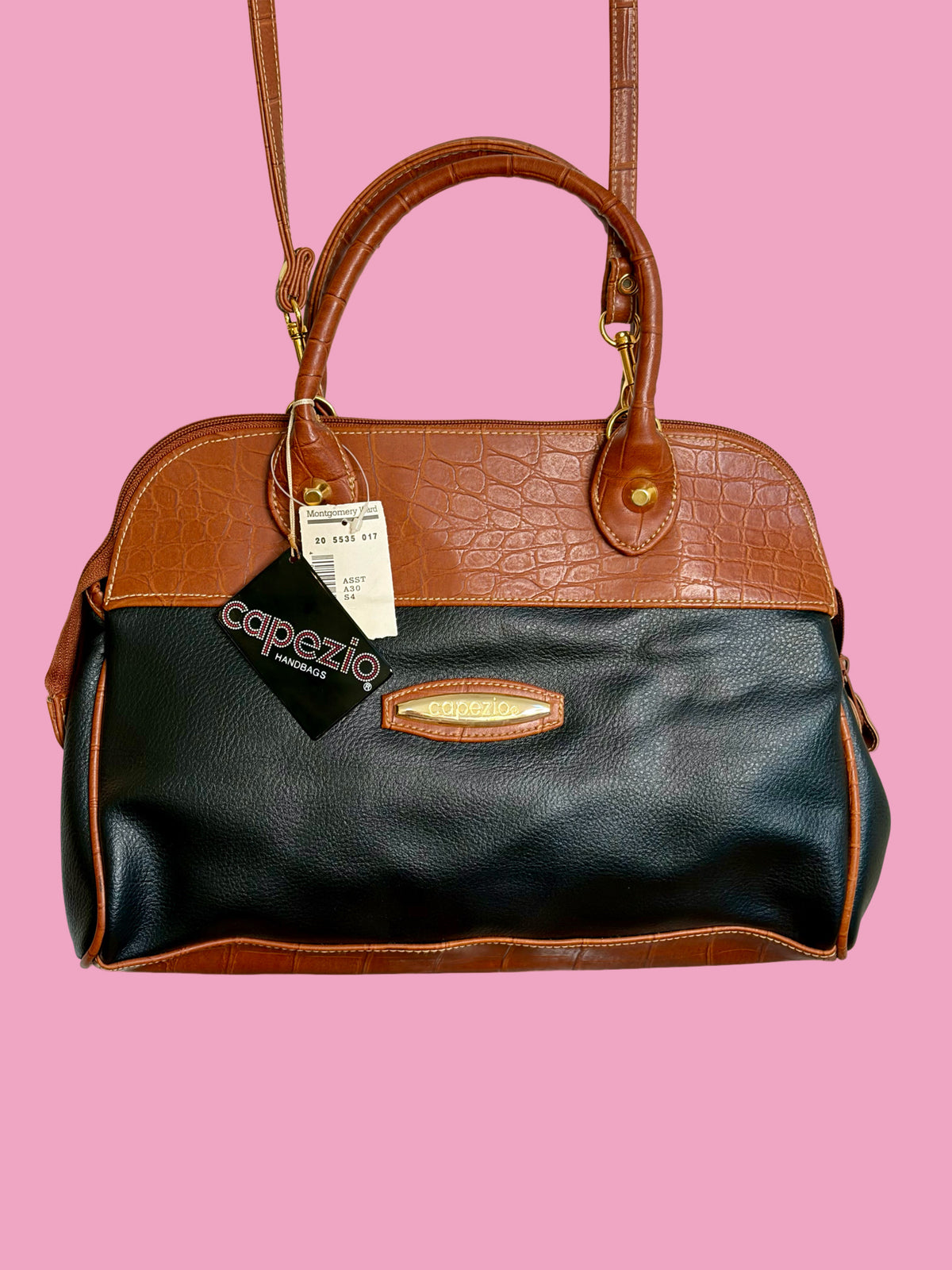1980s Deadstock NWT Two Toned Crocodile Embossed Faux Leather Handbag by Capezio