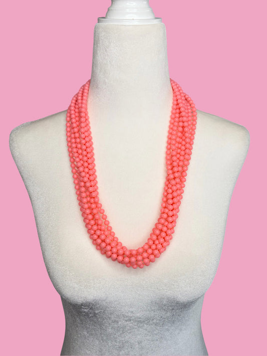 1960s Multi Strand Bubblegum Pink Plastic Necklace