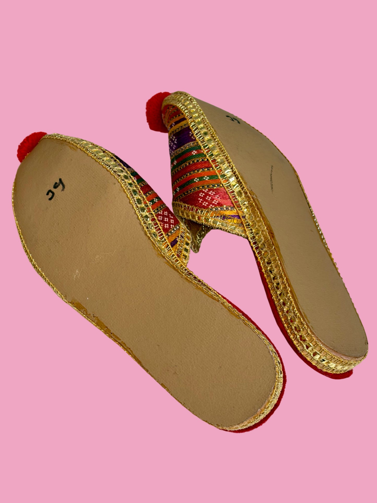 Vintage Handmade Rainbow Silk Harem Slippers