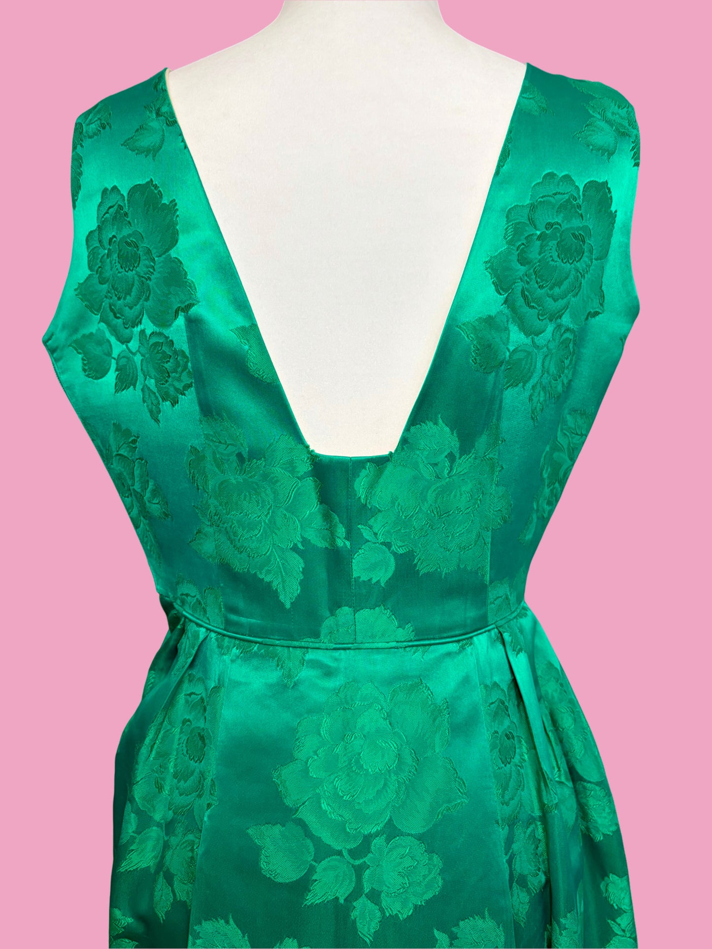 1950s Emerald Floral Brocade Party Dress with Matching Jacket